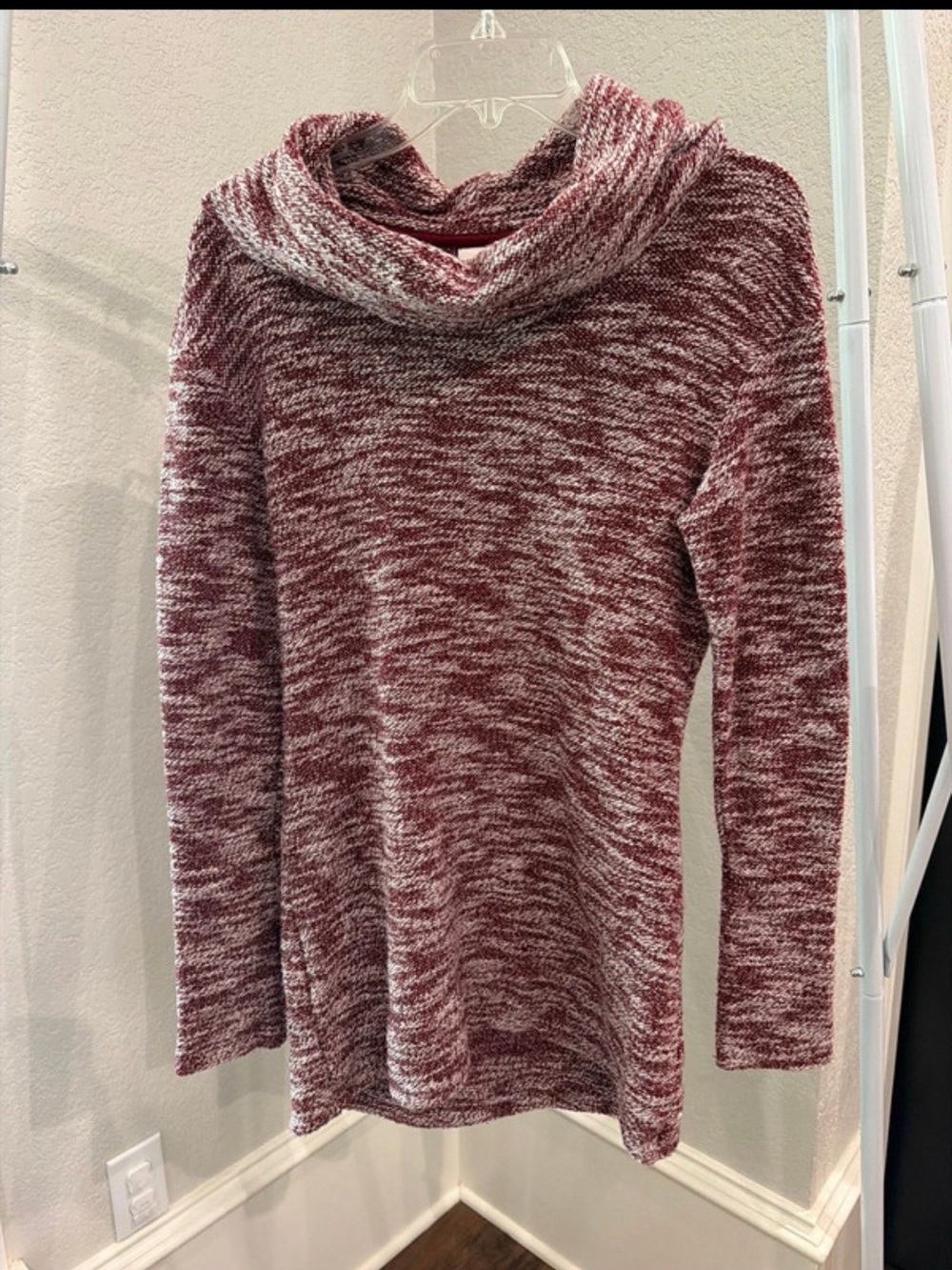 Merona Marled Cowl Neck Sweater in Burgundy and White